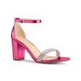thumbnail image 1 of BLISSFUL STEP Women's Sandals Rhinestone Chunky Heel Ankle Strap Open Toe Party Shoes Hot Pink 8, 1 of 7