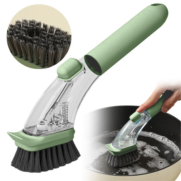 Brosse à Vaisselle Distributrice de Savon avec Manche Brosse à Récurer de Cuisine pour Vaisselle Casseroles Poêles Nettoyage