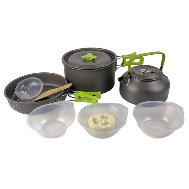 Camping Hiking Cookware Set Outdoor Portable Picnic Cookware Kit Aluminum Oxide Pot Frying Pan Set Travel Cooking Accessories