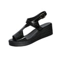 thumbnail image 1 of Wo-Fusoul Wedge Sandals for Women, Fashionable Casual Peep Toe Open-Toe Beach Sandals, Solid Color Platform Heel, Versatile for Spring and Summer, Plus Size, 1 of 9