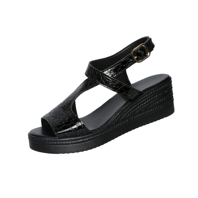 Wo-Fusoul Wedge Sandals for Women, Fashionable Casual Peep Toe Open-Toe Beach Sandals, Solid Color Platform Heel, Versatile for Spring and Summer, Plus Size