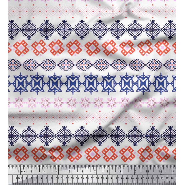 Soimoi Japan Crepe Satin Fabric Aztec Geometric Print Fabric by Yard 42 Inch Wide