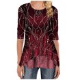 thumbnail image 1 of XZNGL Fashion Women O-Neck Half Sleeve Printing Splicing Plus Size Tops Easy Blouse, 1 of 8