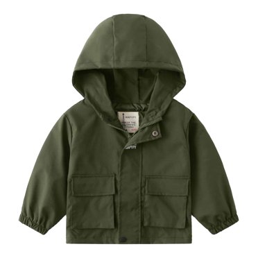 Winter Savings! SROBPTY Toddler Winter Jackets, Fashion Boys' Casual Jacket Long Sleeve Long Sleeve Hooded Jacket Solid Clothing Parkas Outwear Army Green, 100
