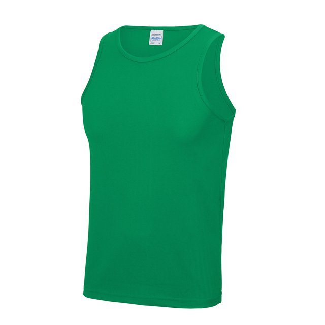 AWDis Just Cool Débardeur/veston de Sport pour Hommes Uni de Couleur Vert Vif. Fabriqué en 100 % polyester avec Tissu Néotérique, Ce Débardeur Sans Manches Présente une Encolure Ras du Cou, un Ourlet Arrondi et une Coupe Sportive. Conçu avec une Technologie Légère Qui Évacue l'Humidité et à Séchage Rapide, Il Offre une protection Solaire UPF 30+. Certifié Durable avec certifications Amfori, BSCI, Oeko-Tex Standard 100, Sedex, Vegan et WRAP. Idéal pour le Gym, la Course et les Activités de Mise en Forme.