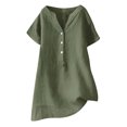 thumbnail image 1 of Plus Size Tops for Women Short Sleeve Cotton Linen Oversized Tshirts Shirts V Neck Relaxed Fit Summer Blouses Tunics, 1 of 4