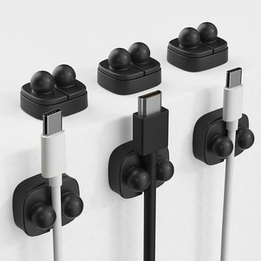 6-Pack Desktop Cable Organizer Clips, Plastic Wire Management Clamps, Keeps Charging Cables, USB Cords Tidy, Compact 1.4"x1.3"x0.98", Black, White, Gray, Green, Yellow