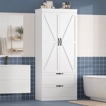 Homfa Armoire de Rangement pour Salle de Bain de 70,3 Po H, Armoire de Rangement Style Ferme pour Linge avec 2 Tiroirs, Blanc