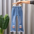thumbnail image 2 of QIPOPIQ Jeans Ajustés à Taille Élastique pour Filles, Pantalon en Denim Simple Mode Déchiré 2-13 Ans Liquidation, 2 of 7