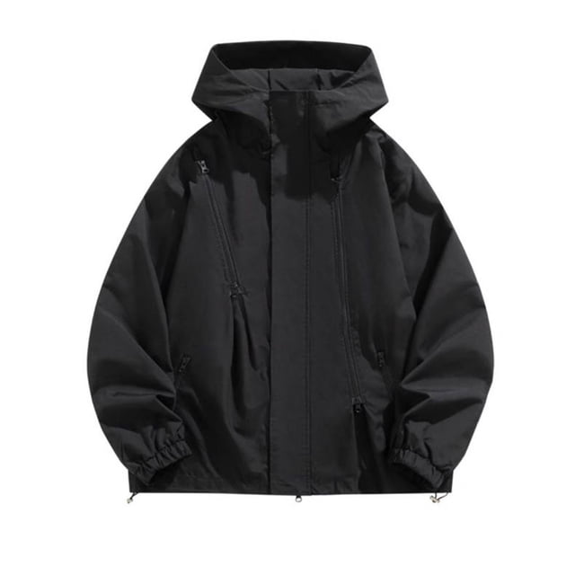 Pisexur Windbreaker Jacket ManSolid Color Water Resistance Drawstring Pockets Hooded Outdoor Jacket Coat Hiking Jacket Men Rain Coat Plus Size Jackets for Men