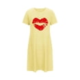 thumbnail image 4 of Sakmal Robe de Maison Moomoo pour Femmes Courte Jaune Légère Grande Taille Robe de Nuit à Manches Courtes Imprimé Cœur Chemises de Nuit pour Femmes, 4 of 5