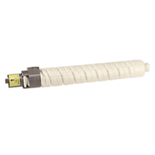 Zoomtoner Compatible RICOH 841343 Laser Toner Cartridge Yellow for Ricoh Aficio MP C4500, featuring a cylindrical design with a textured white body and yellow cap. Ideal for printer supplies, it supports high-yield printing up to 17,000 pages at 5% coverage. Includes a 1-year warranty for free replacement or refund.