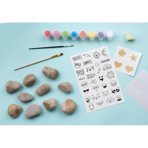 Kit De Peinture Sur Pierre Dan&Darci Pour Enfants 6-12 Ans - 10 Pierres, 12 Couleurs, Autocollants, Paillettes - Cadeau Créatif Et éducatif Art éducatif Amusant