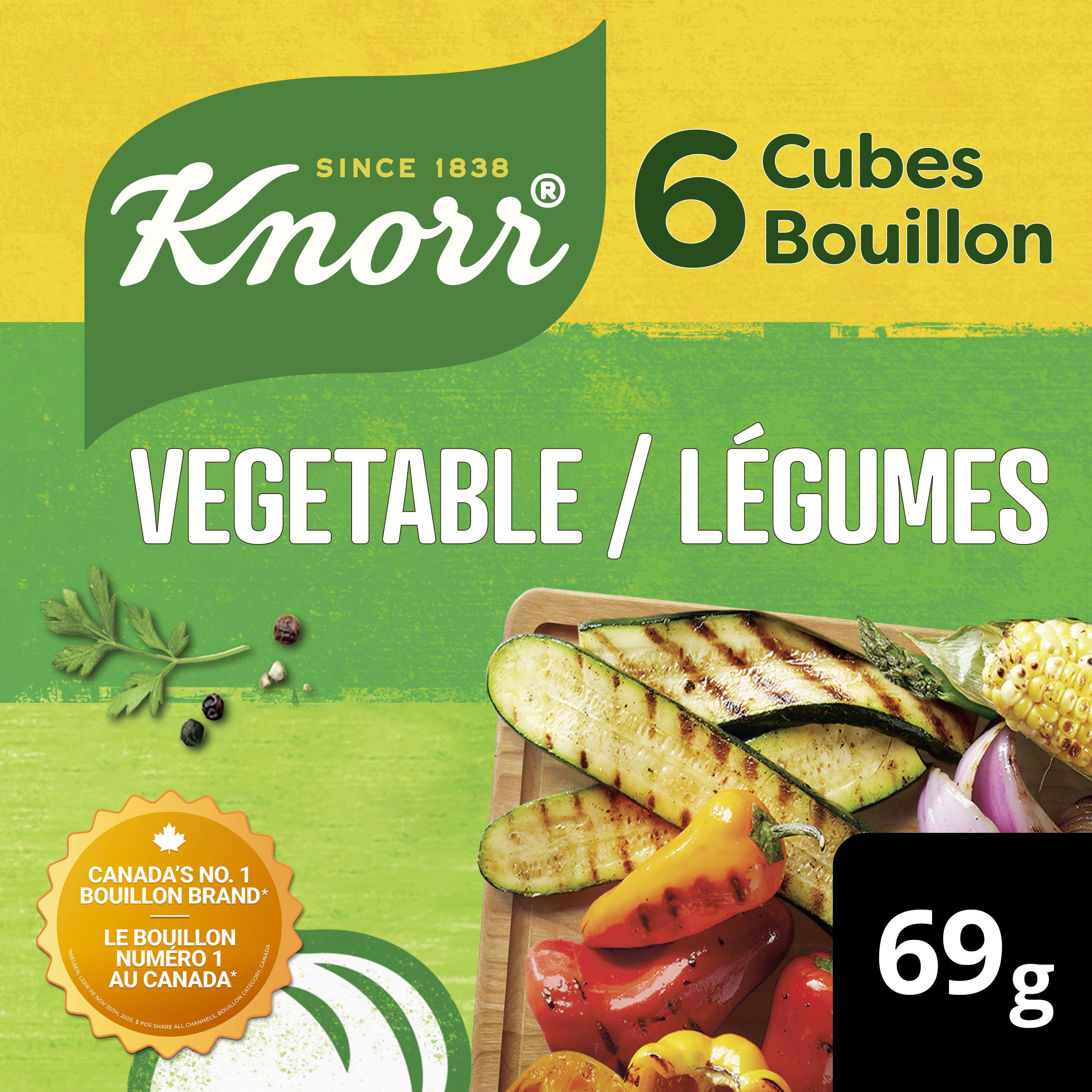 Cubes de bouillon aux légumes Knorr – Saveur de bouillon riche et profonde, 69 g (6 cubes)