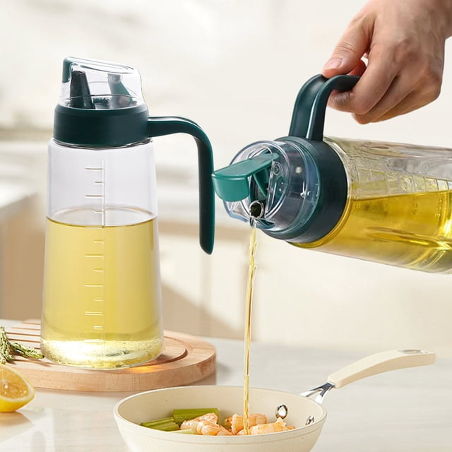 Suncoda Glass Dispenser Bottle, Olive Oil Dispenser Bottle Leakproof Glass Oil Container with Non Slip Handle Automatic Cap and Stopper Oil Dispenser Bottle for Kitchen 630Ml