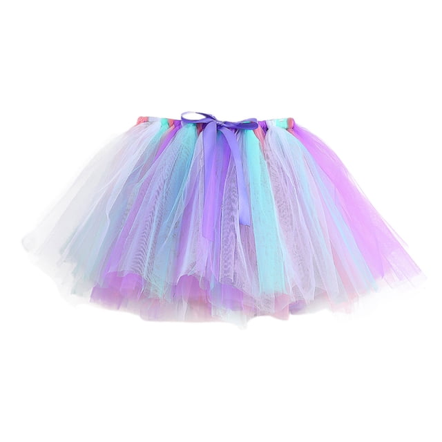 Quotay Girls Skirt Kids Holiday Party Color-Block Mesh Dance Tutu Skirt Light Blue,S
