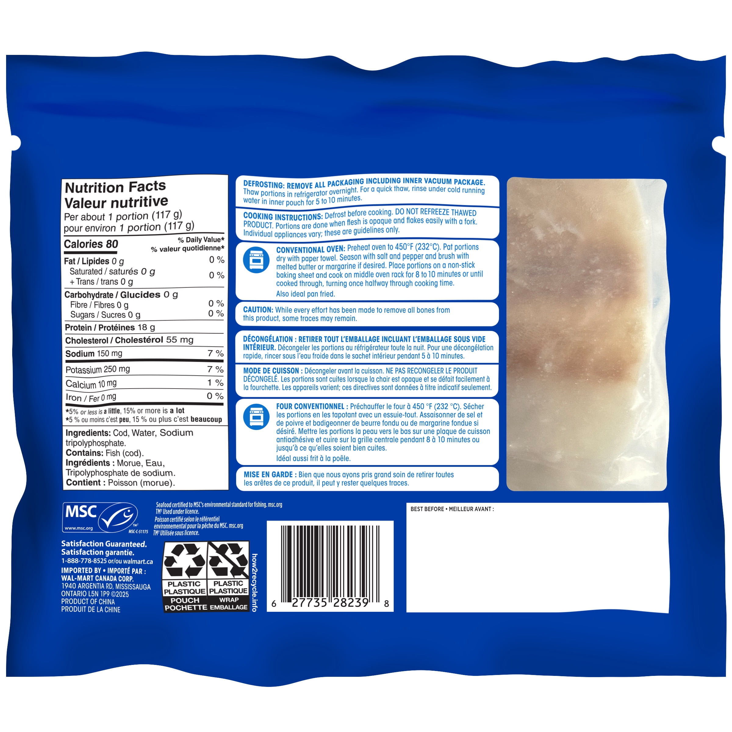 Great Value Wild Caught Cod Portions, 340 g
