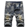 thumbnail image 2 of Meichang Men's Ripped Denim Shorts Slim Stretch Distressed Shorts Classic Fit Summer Workout Jean Shorts Zipper Open Five Point Short with Pockets, 2 of 8