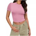 thumbnail image 1 of Yuyuzo Hauts de Sortie pour Femmes Manches Courtes Haut Court Col Rond T-Shirts Basiques Ajustés Extensibles, 1 of 7