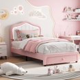 thumbnail image 3 of Twin XL Upholstered Platform Bed Frame with Storage Drawer and Smart RGB LED Headboard Crown Design No Box Spring Needed Pink, 3 of 7