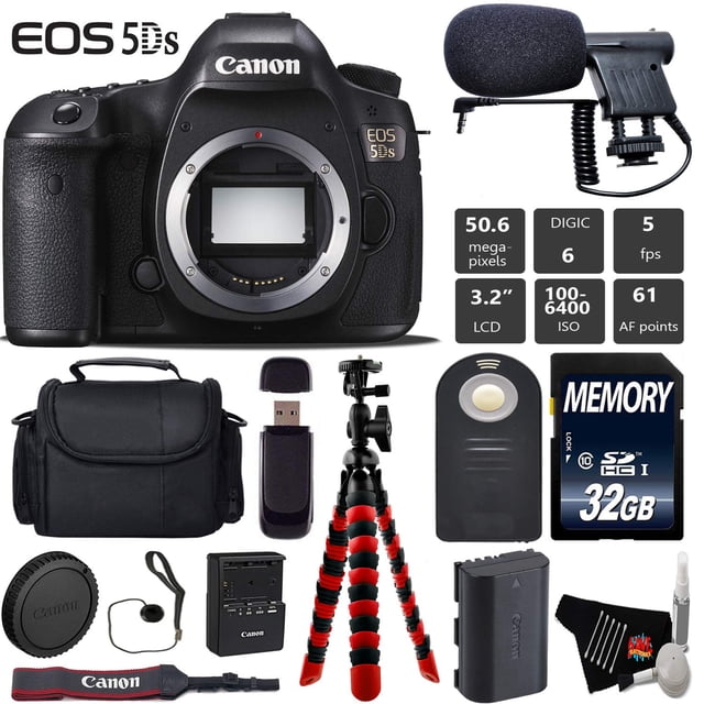 Canon EOS 5DS Appareil Photo Reflex Numérique Boîtier, Appareil Photo Numérique Plein Cadre 50,6 Mpx Ensemble avec Télécommande, Microphone et Accessoires (Modèle International)