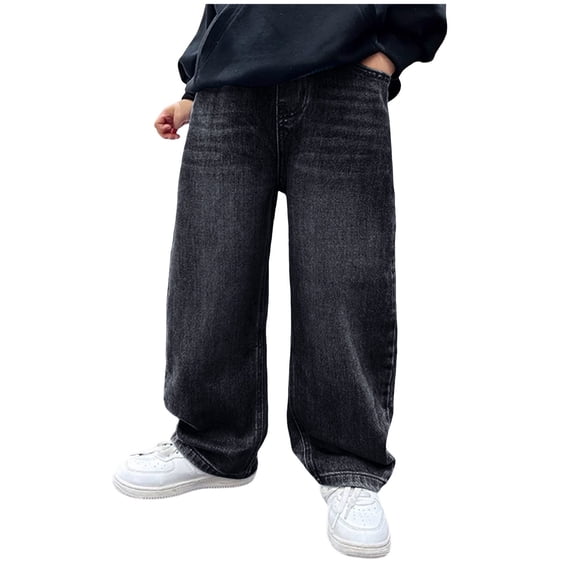 dmqupv Baggy Jeans Kids Boy Boys Jeans Wide Leg Children Boys Clothing Big Kids Handsome Sports Pants Black,Size for 13-14 Years