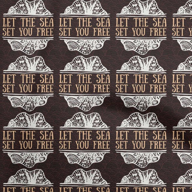 oneOone Cotton Cambric Light Brown Fabric Ocean Text With Texture Craft Projects Decor Fabric Printed By The Yard 42 Inch Wide