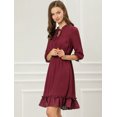 thumbnail image 4 of INSPIRE CHIC Robe A-Line en Mousseline Smockée pour Femme à Ourlet Volanté Superposé, Manches 3/4, m Bourgogne, 4 of 6