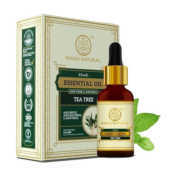 Khadi Natural Huile Essentielle Pure d'Arbre à Thé/ Dernier Emballage International/ Aide à Réduire les Taches/ 15 ml