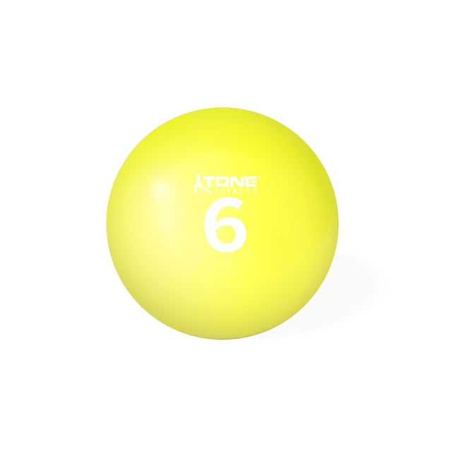 Tone Fitness Balle Molle Pondérée, 6 lb, Balle Médicinale en Vinyle Jaune Vif avec logo Imprimé Blanc et Numéro de Poids, texture Lisse, Idéale pour les Exercices de Force, d'Équilibre et de coordination en Mise en Forme et Entraînement de Poids.