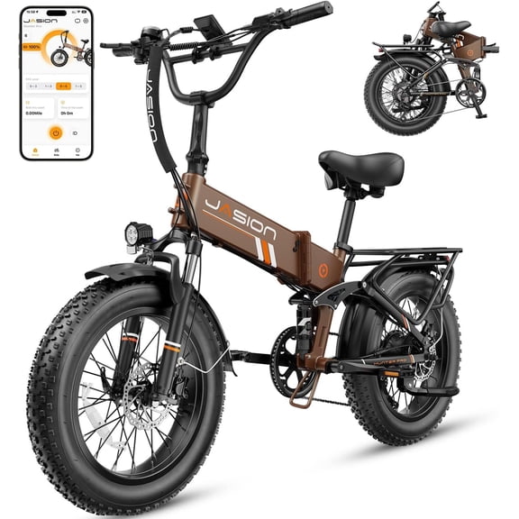 Jasion Hunter Pro Vélo Électrique pour Adultes, Vélo Électrique Pliant 1800W Crête avec Batterie Amovible 48V 15AH, Pneu Grand 20 Pouces x 4.0 et Suspension Complète, Bicyclette Électrique Pliable, Autonomie de 80 Miles, UL 2849