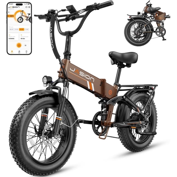 Jasion Hunter Pro Vélo Électrique pour Adultes, Vélo Électrique Pliant 1800W Crête avec Batterie Amovible 48V 15AH, Pneu Grand 20 Pouces x 4.0 et Suspension Complète, Bicyclette Électrique Pliable, Autonomie de 80 Miles, UL 2849
