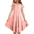 thumbnail image 1 of BYHONG Robes d'Été pour Filles à Double Couche à Manches Volantées Fluides Robe Trapèze Décontractée Dégradé Robes Midi Jupes Robes pour Filles Rose 120, 1 of 7