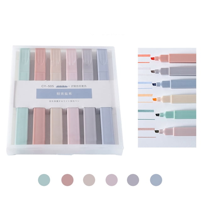 Pen Set for Students Highlighter Marker Bundle with Soft Head 6-Color Ledger Markers 1ml Ink Writing for School and 6PCS