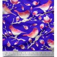 thumbnail image 1 of Soimoi Blue polyester Crepe Fabric Branch,Pink Floral & American Robin Bird Decor Fabric Printed BTY 52 Inch Wide, 1 of 3