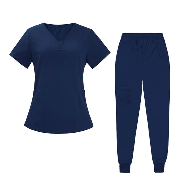 Tachiuwa Female Scrub Set Classic Short Sleeved Elastic Waist Soft Nurse Work Clothes L