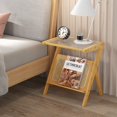 thumbnail image 3 of Costway Rattan Side Table Bamboo Accent Bedside Table with Tempered Glass Top Natural, 3 of 10