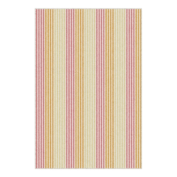 Mainstays Kids Indoor Pink and Yellow Striped Machine Tufted Accent Rug, 28.8" x 45", Machine Washable, Non-Skid Backing