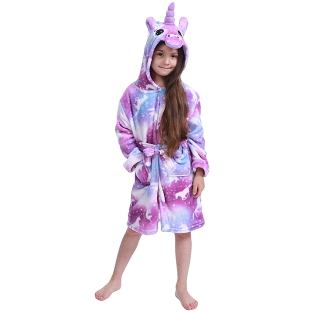 KAWELL Soft Hooded Rainbow Bathrobe Sleepwear for Girls