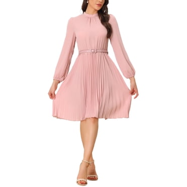 INSPIRE CHIC Women's Work Shirt Dress Long Sleeve Pleated Midi Dresses Light Pink S