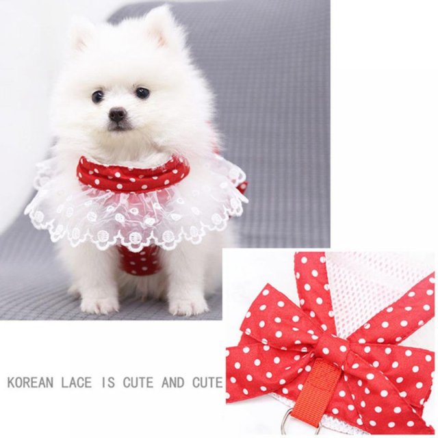 Dog Bowknot Harness with Leash Set For Small Medium Dogs Cat Lace Print Fashion Party