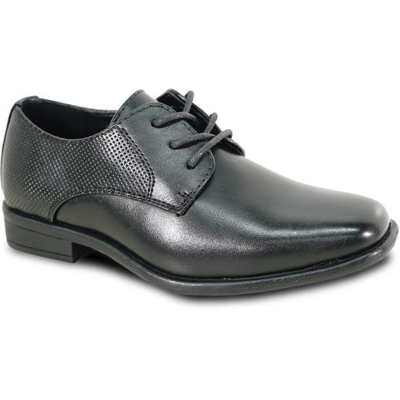 bravo! Boy Dress Shoe KING-7 Lace-up Oxford Plain Toe Leather Sock for School Uniform Formal Event Black Cognac