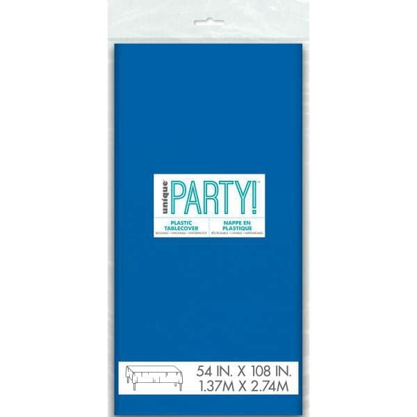 Nappe rectangulaire en plastique bleu royal Unique Industries, 54 po x 108 po