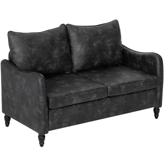 Modern Grey PU Leather Loveseat Sofa - 55" Small 2-Seater Couch with Wood Legs for Living Room, Bedroom & Office Comfort