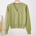 thumbnail image 1 of Fartey Cropped Cardigan Sweater for Women 2025 Long Sleeve V-Neck Button Down Short Knitted Sweater Simple Solid Color Daily Cardigans Green L, 1 of 9