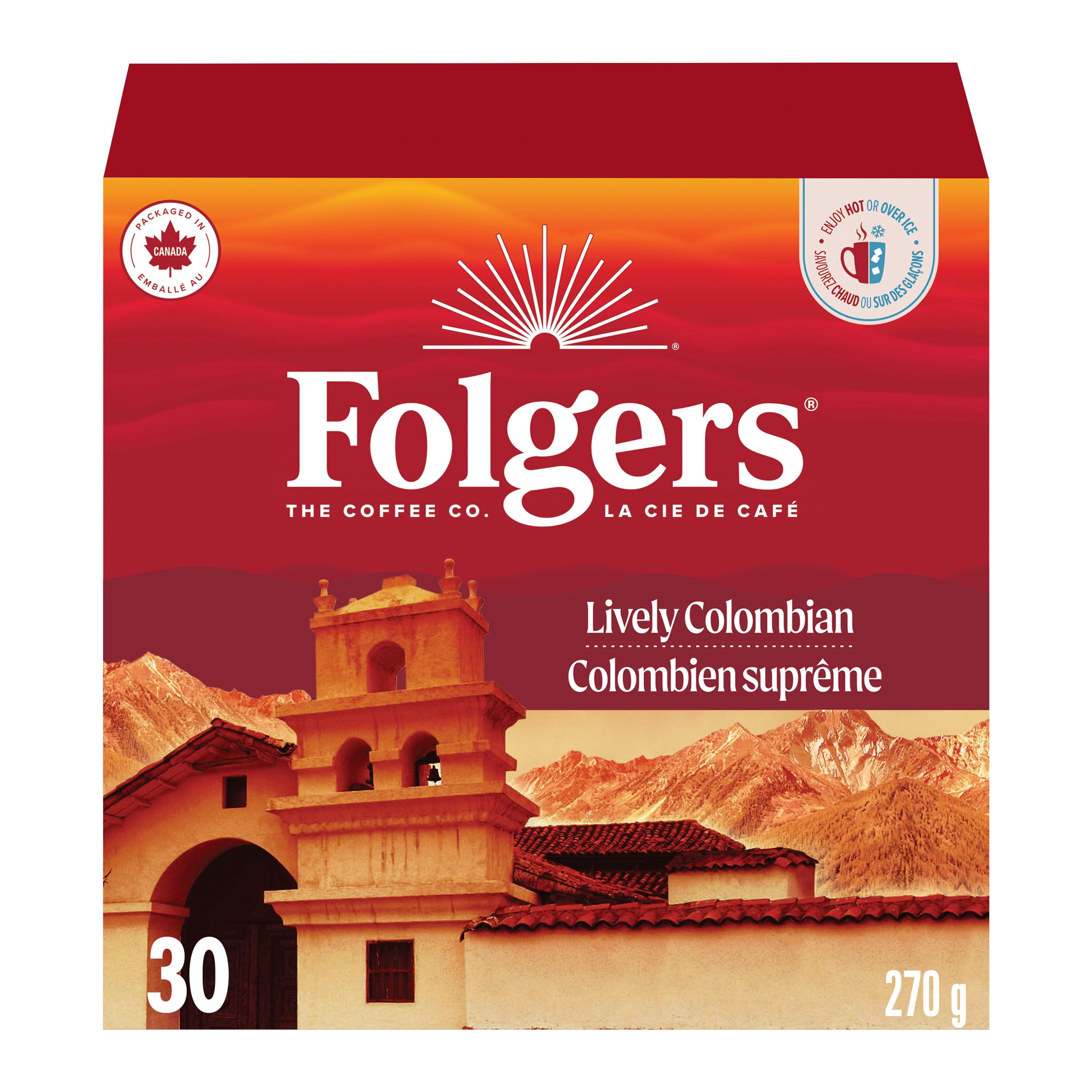 Folgers Lively Colombian Medium Roast K-Cup Coffee Pods, 30 Pods