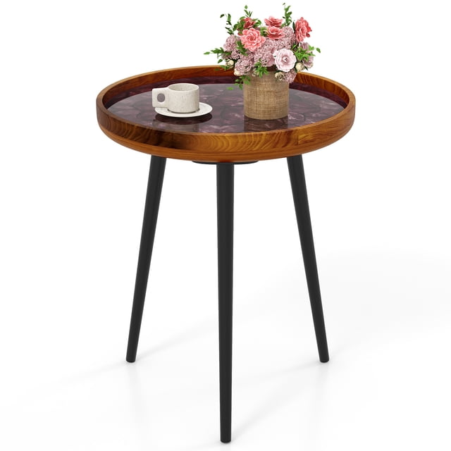 Costway Table d'Appoint Ronde de 16 Pouces Table Basse Moderne Mi-Siècle avec Décoration de Coquillages