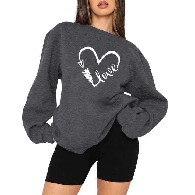 Femmes Décontracté Manches Longues Col Rond Hauts Chemises Amples Blouse Saint-Valentin Imprimé Graphique Chandail