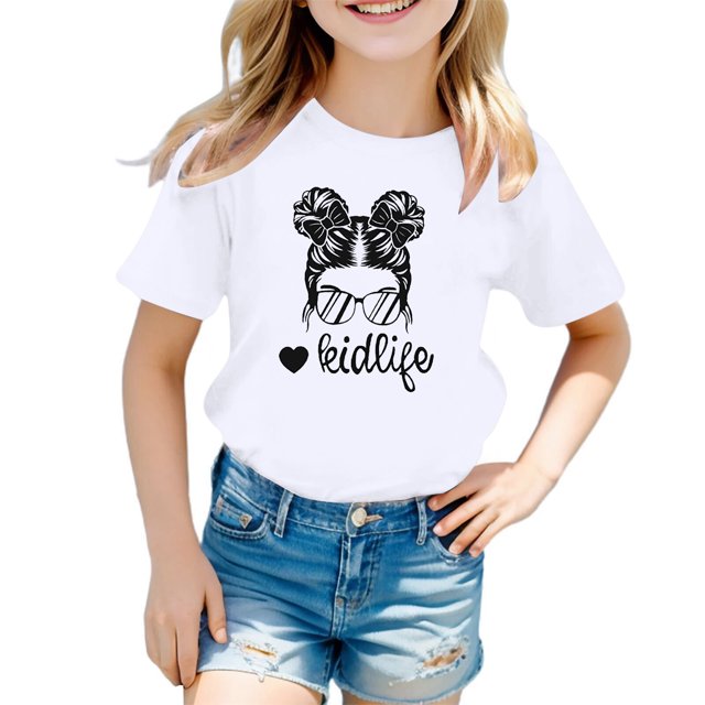 Chemises pour Bébé Fille Grandes Tailles Enfants Filles Imprimé Graphique Mignon Col Rond Manches Courtes T-Shirt Décontracté d'Été