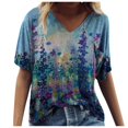 thumbnail image 4 of Grande Taille Femme Manches Courtes Imprimé Col en V Hauts Tee T-Shirt Blouse, 4 of 5